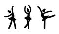 Dance ballet woman figure icon. Black ballerina pictogram silhouette. Ballet dancer pose. Isolated