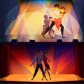 Dance Banners Set Retro Cartoon