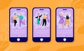 Dance classes for elderly people mobile interface design, vector illustration.