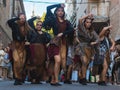 Dance Company dancing tribal dances. Improvised tribal dance in the street