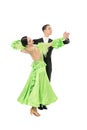 Ballroom dance couple in a dance pose isolated on white background. ballroom sensual proffessional dancers dancing walz Royalty Free Stock Photo