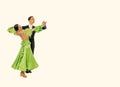 Ballroom dance couple in a dance pose isolated on white background. ballroom sensual proffessional dancers dancing walz