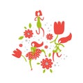 Dance girls with flowers vector illustration in cartoon style