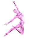 Dance gymnast robot woman. Metal pink droid