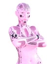Dance gymnast robot woman. Metal pink droid.