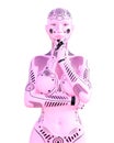 Dance gymnast robot woman. Metal pink droid.