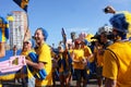 Dance of happy football fans Royalty Free Stock Photo