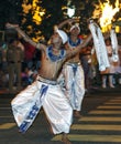 Dance of Kothala (Kothala Padhaya) performers at the Esala Perahera in Kandy, Sri Lanka.