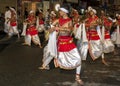 Dance of Kothala performers parade through the streets of Kandy during the Esala Perahera in Sri Lanka.