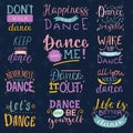 Dance lettering vector dancing sign and dancer typographic print illustration set of inspirations for dance-hall