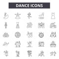 Dance line icons for web and mobile design. Editable stroke signs. Dance outline concept illustrations