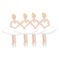 Dance of the little swans. Four ballerinas on a white background. Vector graphics Royalty Free Stock Photo