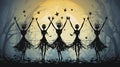 Dance Macabre: Whimsical Skeletons Grooving in Halloween Harmony.