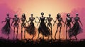 Dance Macabre: Whimsical Skeletons Grooving in Halloween Harmony.