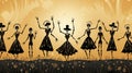 Dance Macabre: Whimsical Skeletons Grooving in Halloween Harmony.