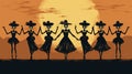 Dance Macabre: Whimsical Skeletons Grooving in Halloween Harmony.