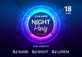 Dance music night poster background. Night club music concert DJ flyer vector design glow abstract banner event show