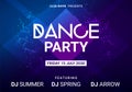 Dance music night poster background. Night club music concert DJ flyer vector design glow abstract banner event show