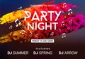 Dance music night poster background. Night club music concert DJ flyer vector design glow abstract banner event show Royalty Free Stock Photo