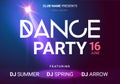 Dance music night poster background. Night club music concert DJ flyer vector design glow abstract banner event show