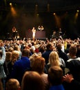 Dance, music and stage with crowd at festival for concert, dj show and rave performance. Rock, energy and hands of