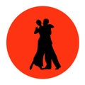 Dance pair in tango passion black silhouettes isolated vector sign or icon