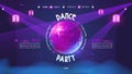 Dance party cartoon landing page with disco ball Royalty Free Stock Photo