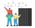 Dance Party concept. Three Friends Are Having Fun And Dancing At Disco Music Club. Notes And Big Speakers Royalty Free Stock Photo