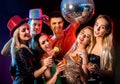 Dance party with group people dancing and disco ball. Royalty Free Stock Photo