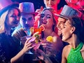 Dance party with group people dancing and disco ball. Royalty Free Stock Photo