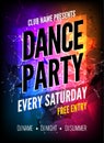 Dance Party Poster Template. Night Dance Party flyer. Club party design template on dark colorful background. Club free