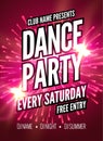 Dance Party Poster Template. Night Dance Party flyer. Club party design template on dark colorful background. Club free