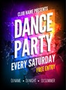 Dance Party Poster Template. Night Dance Party flyer. Club party design template on dark colorful background. Club free