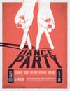 Dance Party Poster with two dancing hands. Vintage styled vector illustration. Royalty Free Stock Photo
