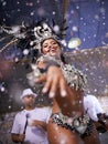 Dance, performance and woman samba at carnival, festival and event in Brazil for summer celebration of culture. Happy