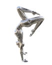 Dance robot woman. Metal shiny silver droid. Artificial Intelligence