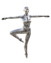 Dance robot woman. Metal shiny silver droid. Artificial Intelligence.