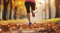 The Dance of a Runner\'s Feet Among Fall Foliage. Concept of training exercise. Generative AI