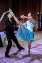 Dance school. Pupils take exams. Boys and girls in beautiful dance costumes on stage