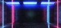 Dance Stage Laser Fluorescent Neon Glowing Vertical laser Tube Lines Blue Pink Purple Colors In Dark Grunge Rough Concrete