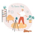 Dance star is recording video for his blog. Dance Challenge concept. Young man learning moves with online classes and