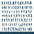 Dance styles cliparts collection. Silhouettes of tango, jazz, swing, rock, pop, soul and latin music dancers, isolated on white Royalty Free Stock Photo