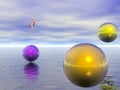 Dancer and colorful spheres