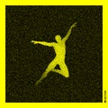 Dancer. 3D Human Body Model. Black and yellow grainy design. Stippled vector illustration