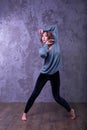 Dancer girl with short brown curly hair. Royalty Free Stock Photo