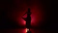 Dancer in an incendiary dance of Argentine flamenco. Light from behind. Smoke background. Silhouette