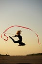 Dancer jumping with ribbon Royalty Free Stock Photo