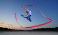 Dancer jumping with ribbon Royalty Free Stock Photo