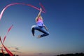 Dancer jumping with ribbon Royalty Free Stock Photo