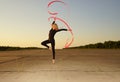 Dancer jumping with ribbon Royalty Free Stock Photo
